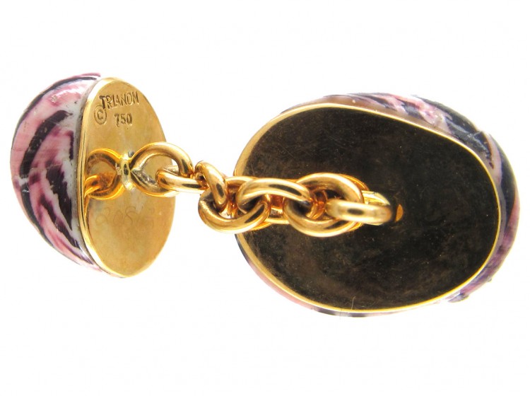 Enamel Shell 18ct Gold Cufflinks by Trianon