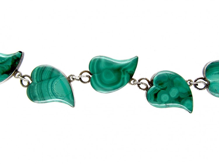 Victorian Scottish Silver & Malachite Ivy Leaves Bracelet