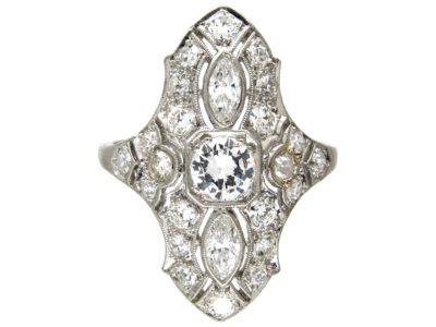 Art Deco Diamond Marquise Shaped Ring