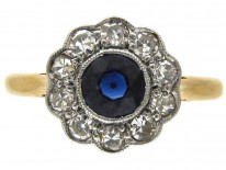 Edwardian Sapphire & Diamond Cluster Ring
