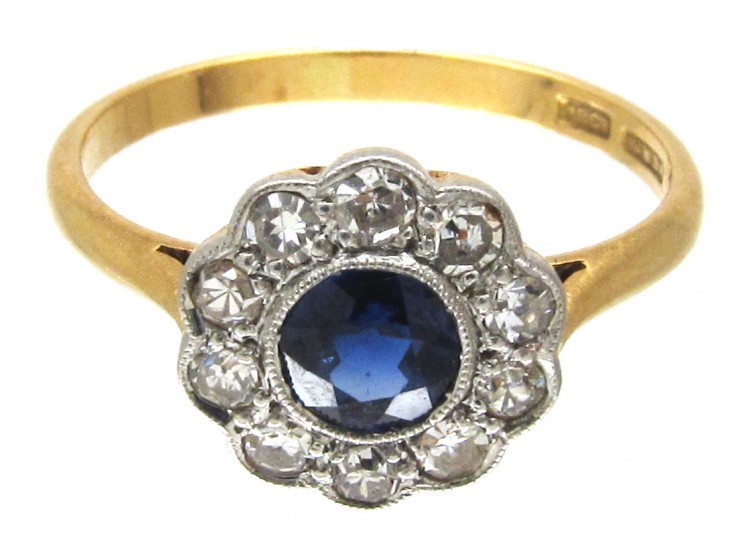 Edwardian Sapphire & Diamond Cluster Ring