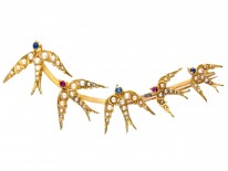 Edwardian Large 15ct Gold Swallows Brooch