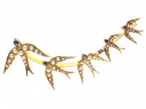 Edwardian Large 15ct Gold Swallows Brooch