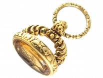 Large Regency Gold Seal with Citrine Intaglio of a Crest