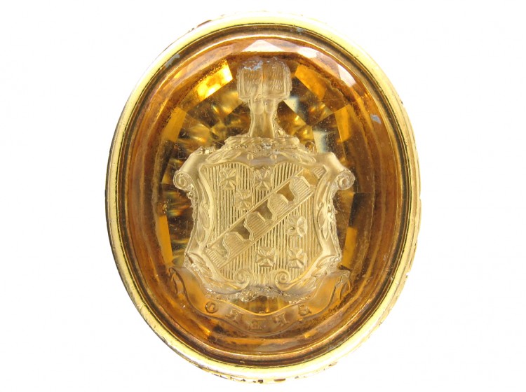 Large Regency Gold Seal with Citrine Intaglio of a Crest