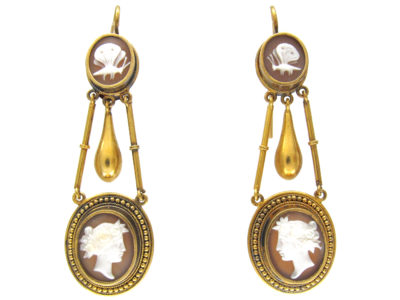 Neoclassical 15ct Gold Drop Cameo Earrings