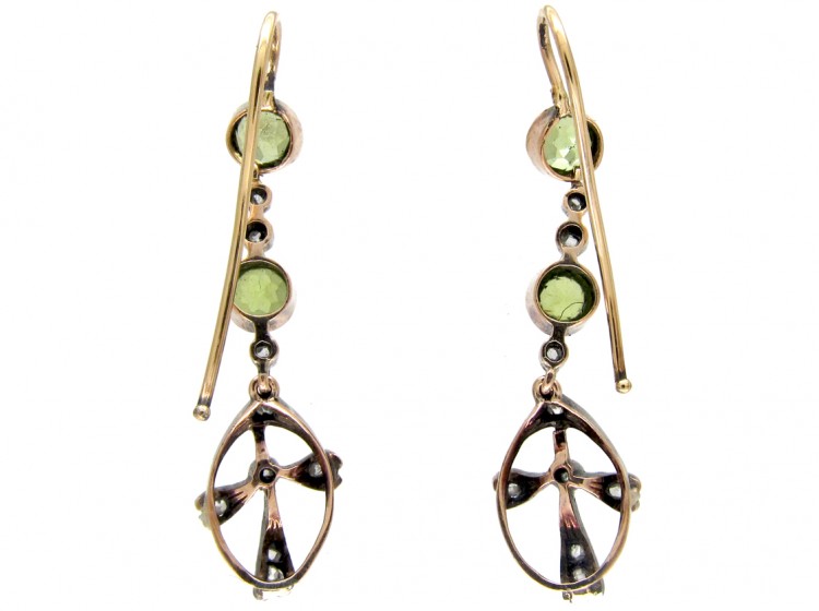 Edwardian Peridot & Diamond Drop Earrings