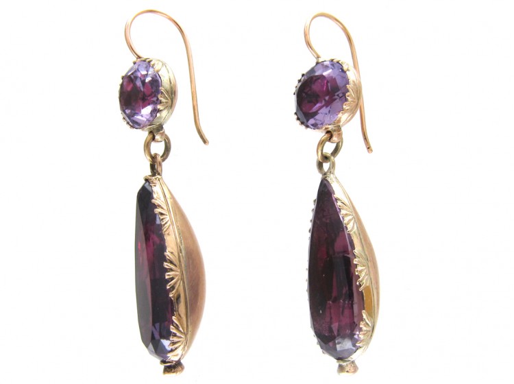 Georgian Foiled Amethyst Drop Earrings