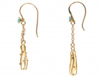 Art Nouveau 9ct Gold Caged Pearl & Turquoise Earrings
