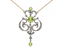 Edwardian Peridot & Diamond Pendant on Gold Chain