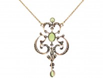Edwardian Peridot & Diamond Pendant on Gold Chain