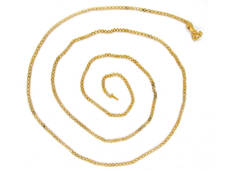Georgian 18ct Gold Long Chain with Three colour Gold Hand Clasp