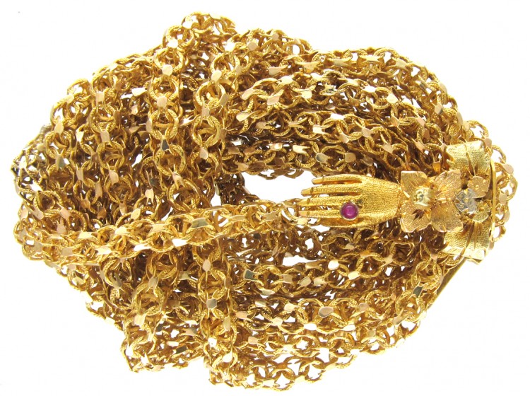 Georgian 18ct Gold Long Chain with Three colour Gold Hand Clasp