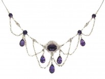 Edwardian Amethyst, Natural Pearl, Diamond & Platinum Necklace
