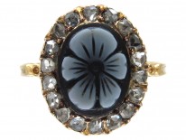 Victorian Sardonyx Pansy Ring with Diamond surround