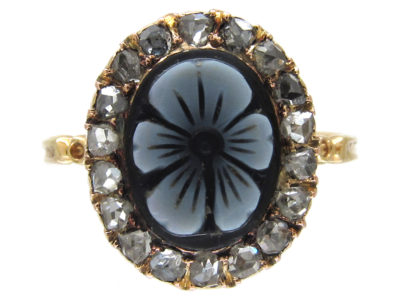Victorian Sardonyx Pansy Ring with Diamond surround