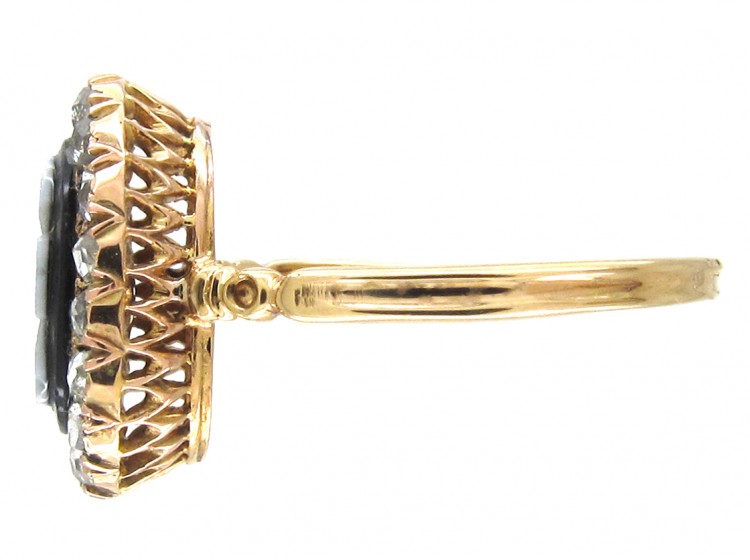 Victorian Sardonyx Pansy Ring with Diamond surround