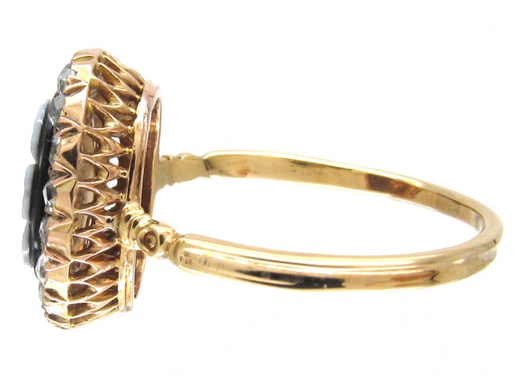 Victorian Sardonyx Pansy Ring with Diamond surround