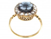 Victorian Sardonyx Pansy Ring with Diamond surround