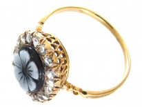 Victorian Sardonyx Pansy Ring with Diamond surround