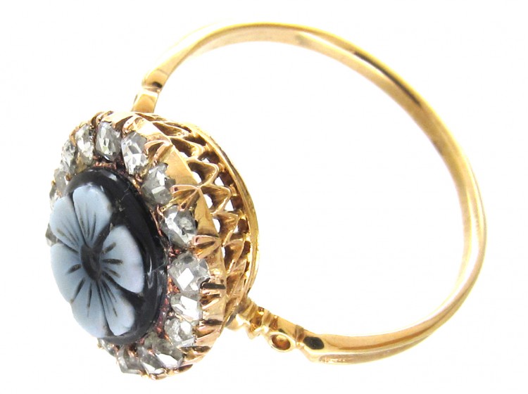 Victorian Sardonyx Pansy Ring with Diamond surround