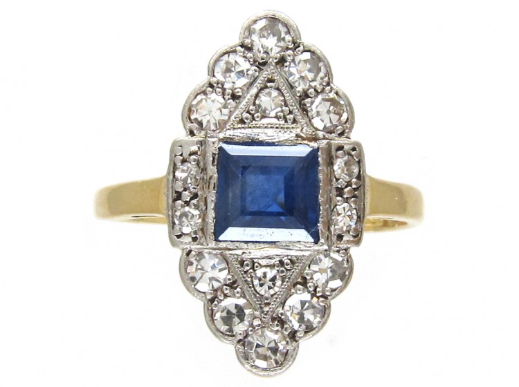 Art Deco Sapphire & Diamond Marquise Ring