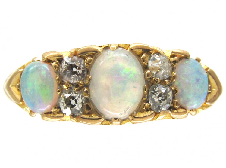 Three Stone Opal & Diamond Edwardian Ring
