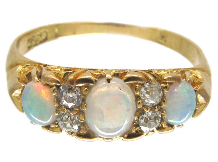 Three Stone Opal & Diamond Edwardian Ring