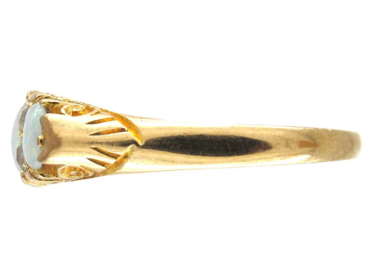 Three Stone Opal & Diamond Edwardian Ring