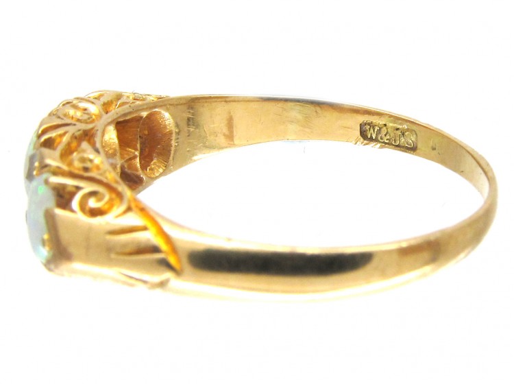 Three Stone Opal & Diamond Edwardian Ring
