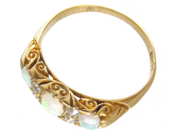 Three Stone Opal & Diamond Edwardian Ring