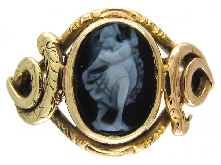 Early Victorian Sardonyx Dancing Nymph & Snakes Ring