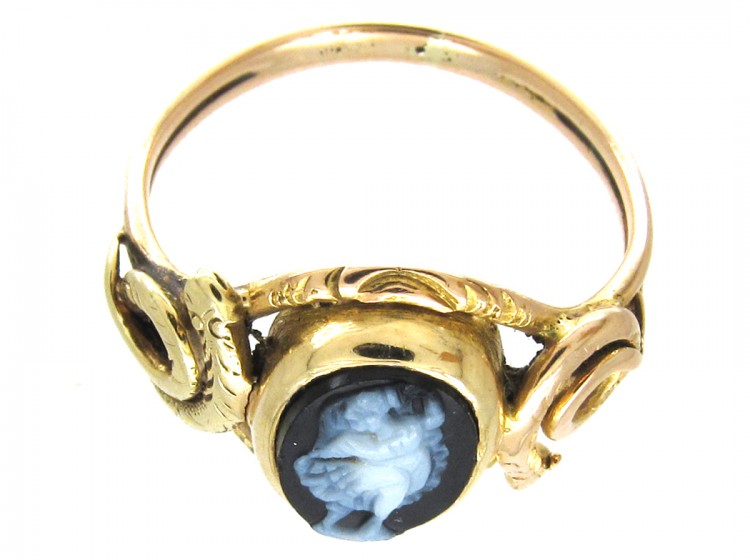 Early Victorian Sardonyx Dancing Nymph & Snakes Ring