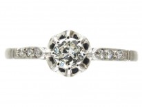 Art Deco Diamond Solitaire Ring with Diamond Shoulders