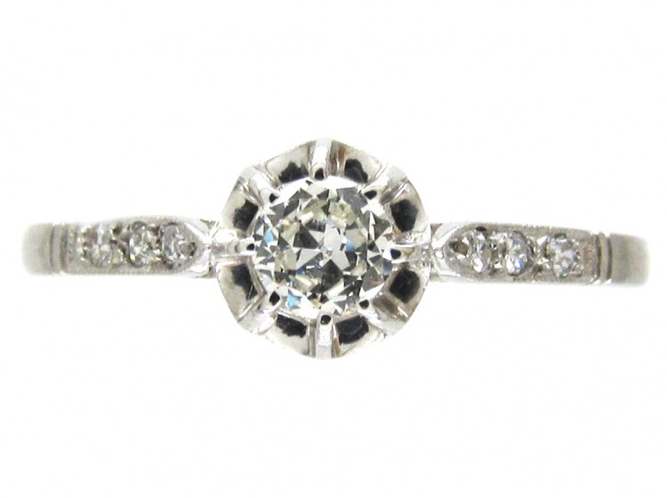 Art Deco Diamond Solitaire Ring with Diamond Shoulders