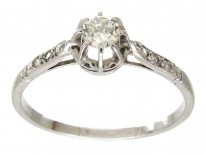 Art Deco Diamond Solitaire Ring with Diamond Shoulders