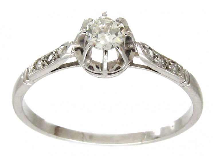 Art Deco Diamond Solitaire Ring with Diamond Shoulders