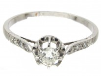 Art Deco Diamond Solitaire Ring with Diamond Shoulders