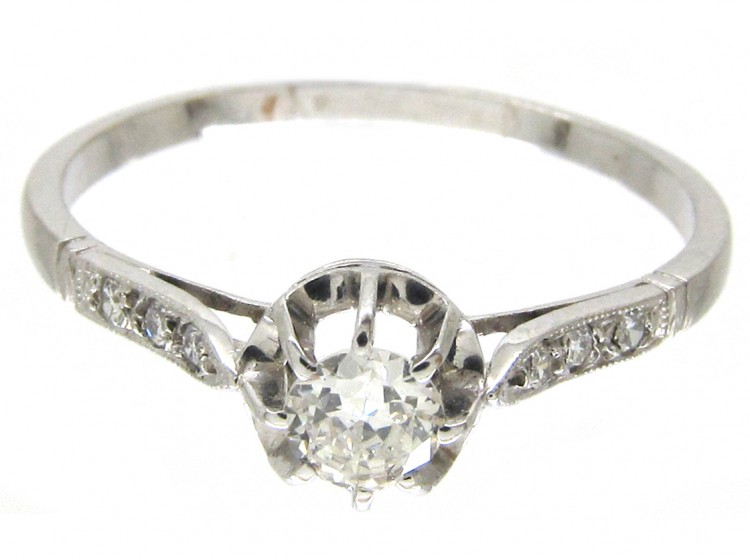 Art Deco Diamond Solitaire Ring with Diamond Shoulders