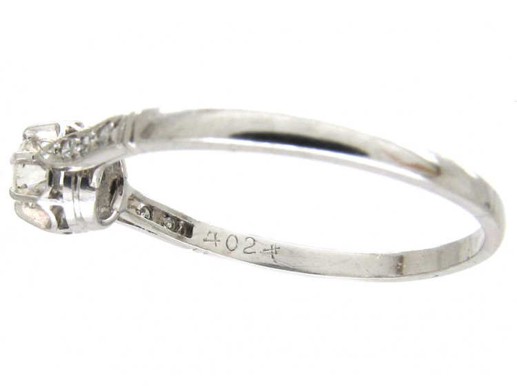 Art Deco Diamond Solitaire Ring with Diamond Shoulders