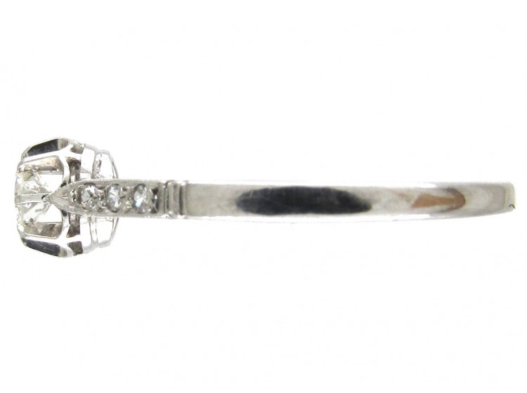 Art Deco Diamond Solitaire Ring with Diamond Shoulders