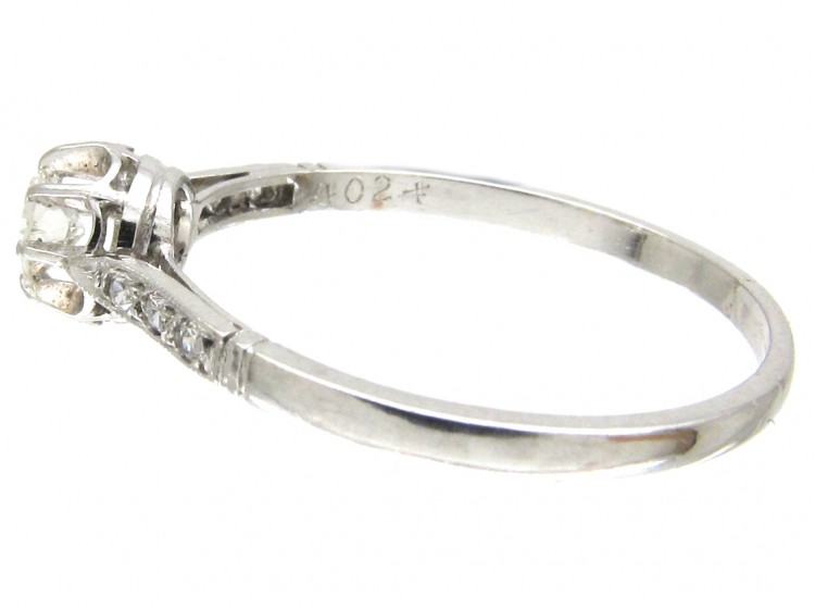 Art Deco Diamond Solitaire Ring with Diamond Shoulders