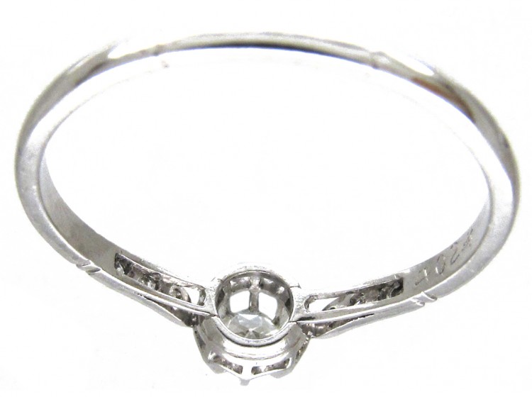 Art Deco Diamond Solitaire Ring with Diamond Shoulders