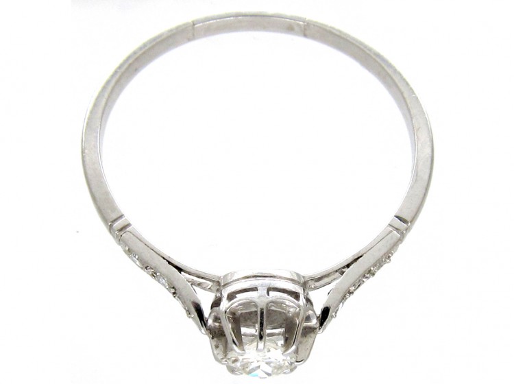 Art Deco Diamond Solitaire Ring with Diamond Shoulders