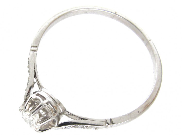 Art Deco Diamond Solitaire Ring with Diamond Shoulders