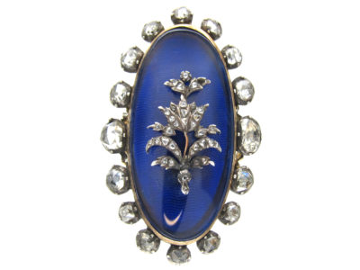 Georgian Rose Diamond & Blue Enamel Oval Ring