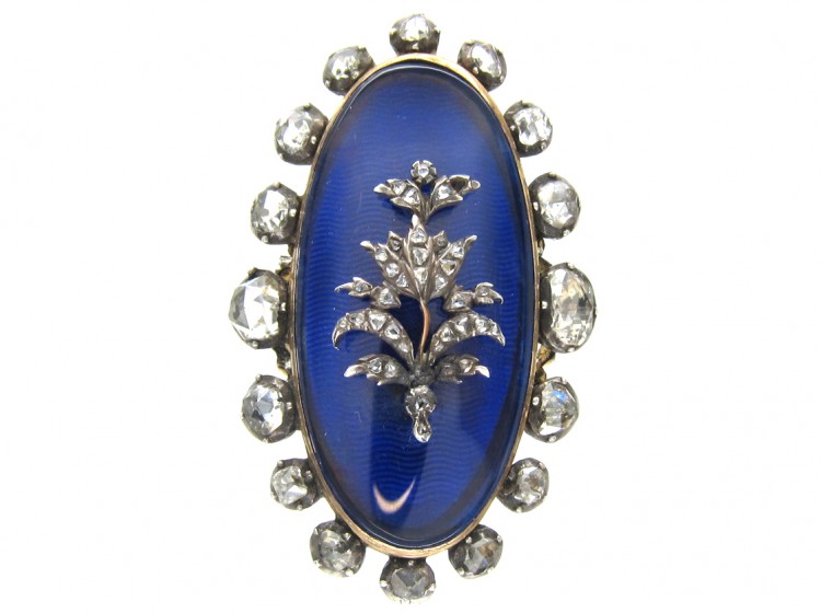 Georgian Rose Diamond & Blue Enamel Oval Ring