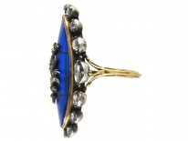 Georgian Rose Diamond & Blue Enamel Oval Ring