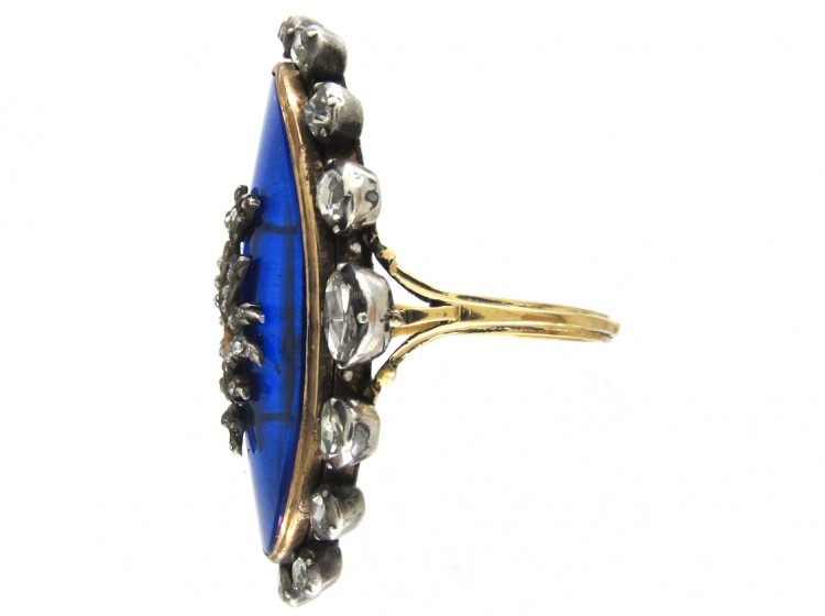 Georgian Rose Diamond & Blue Enamel Oval Ring