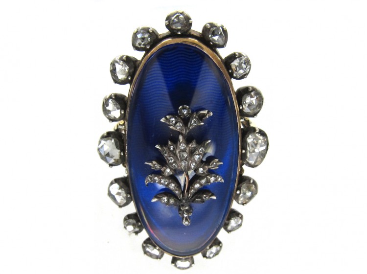 Georgian Rose Diamond & Blue Enamel Oval Ring